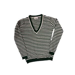 Lacoste Green White Striped Wool V-Neck Sweater Women’s 36/S Preppy Old Money